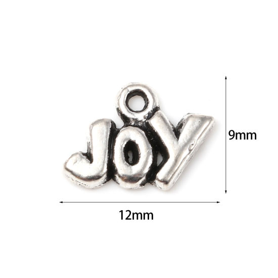 Image de Breloques en Alliage de Zinc Argent Vieilli Message" JOY " 12mm x 9mm, 100 Pcs