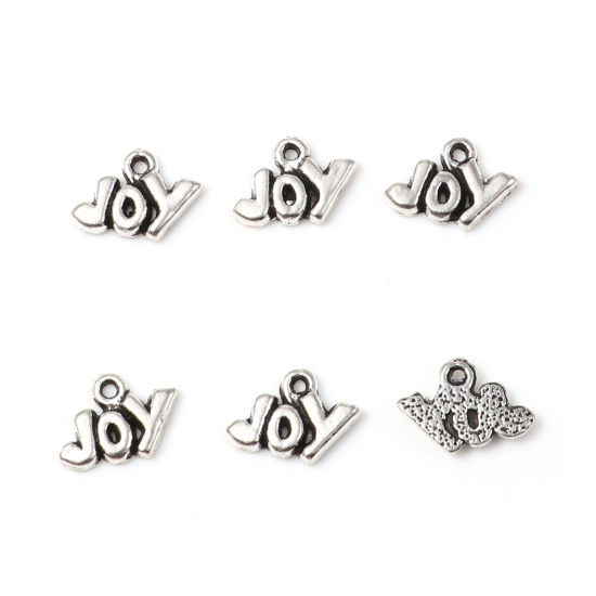 Image de Breloques en Alliage de Zinc Argent Vieilli Message" JOY " 12mm x 9mm, 100 Pcs