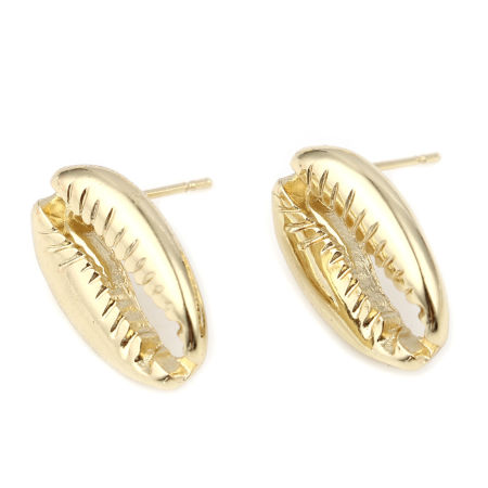Image de Boucles d'Oreilles Puces en Alliage de Zinc Coquille Plaqué Or Véritable avec Boucle 18mm x 12mm, Epaisseur de Fil: (21 gauge), 2 Pcs