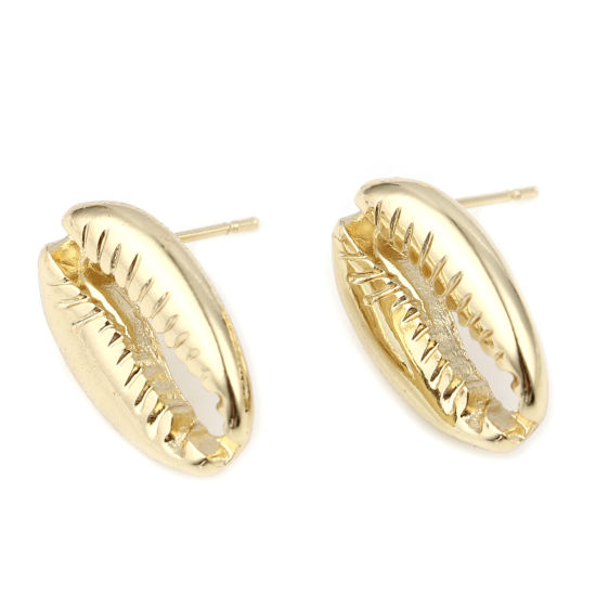 亜鉛合金 イヤリング イヤリングパーツ シェル リアルゴールドメッキ ループ付き 18mm x 12mm、 ワイヤーサイズ: （21号）、 2 個 の画像