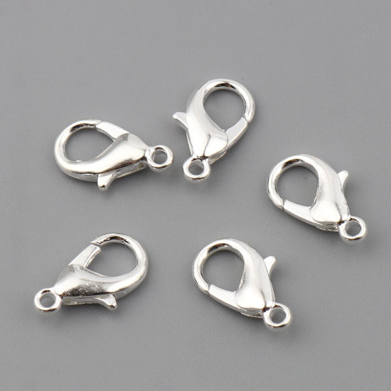 Picture of Zinc Based Alloy Lobster Clasp Findings Silver Plated 14mm x 8mm, 20 PCs
