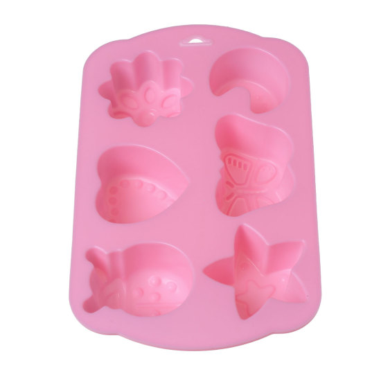 Picture of Silicone Baking Tools 6 Cavity Chocolate Mold Cake Mould Pink Butterfly Heart Flower Pattern 17cm(6 6/8") x 10.7cm(4 2/8"), 1 Piece