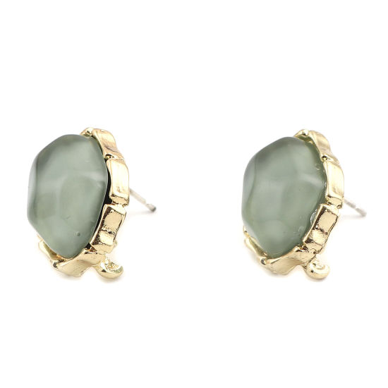 Imagen de Aleación de metal de Zinc + Acrílico Pendientes Óvalo Chapado en Oro Verde Oscuro W/ Lazo 17mm x 14mm, 4 Unidades