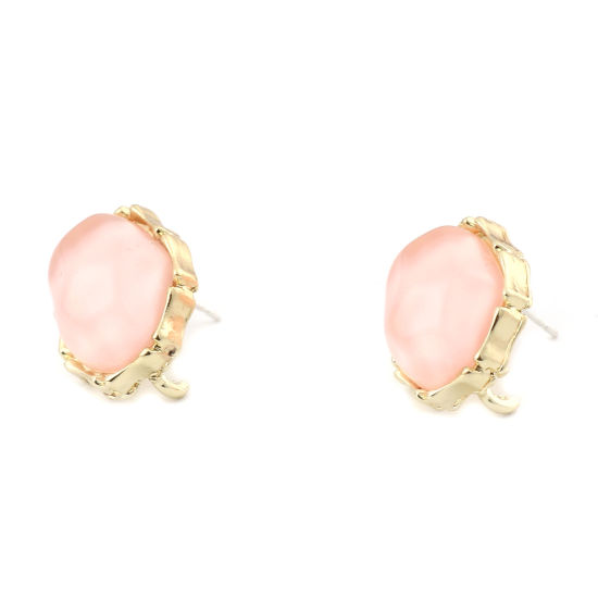 Imagen de Aleación de metal de Zinc + Acrílico Pendientes Óvalo Chapado en Oro Rosado W/ Lazo 17mm x 14mm, 4 Unidades
