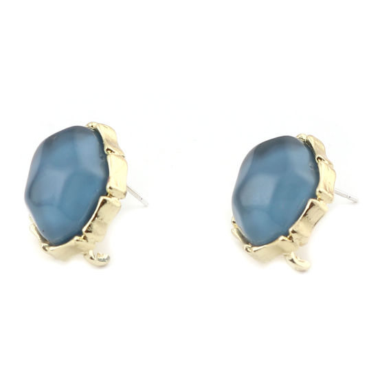 Imagen de Aleación de metal de Zinc + Acrílico Pendientes Óvalo Chapado en Oro Azul Oscuro W/ Lazo 17mm x 14mm, 4 Unidades