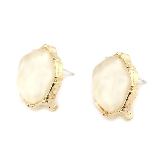 Imagen de Aleación de metal de Zinc + Acrílico Pendientes Óvalo Chapado en Oro Blanco Crema W/ Lazo 17mm x 14mm, 4 Unidades