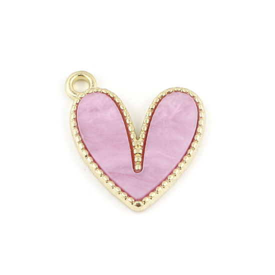 Immagine di Lega di Zinca + Acrilato Charms Cuore Oro Placcato Colore Viola 18mm x 15mm , 10 Pz