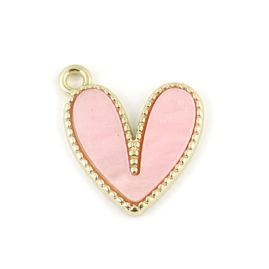 Immagine di Lega di Zinca + Acrilato Charms Cuore Oro Placcato Rosa 18mm x 15mm , 10 Pz