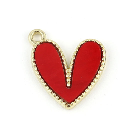Immagine di Lega di Zinca + Acrilato Charms Cuore Oro Placcato Rosso 18mm x 15mm , 10 Pz