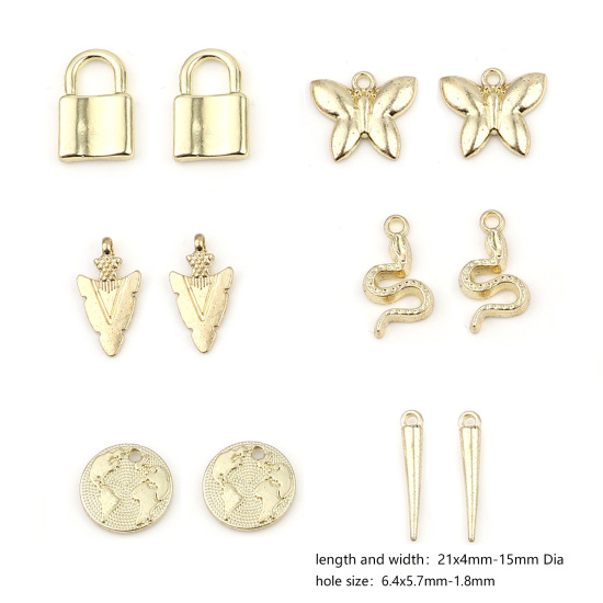 Immagine di Lega di Zinco Charms Cuore Oro Placcato Farfalla 15mm Dia, 21mm x 4mm , 1 Serie ( 12 Pz/Serie)