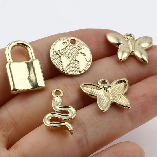 Immagine di Lega di Zinco Charms Cuore Oro Placcato Farfalla 15mm Dia, 21mm x 4mm , 1 Serie ( 12 Pz/Serie)