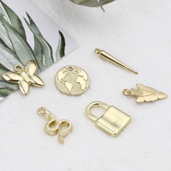 Immagine di Lega di Zinco Charms Cuore Oro Placcato Farfalla 15mm Dia, 21mm x 4mm , 1 Serie ( 12 Pz/Serie)