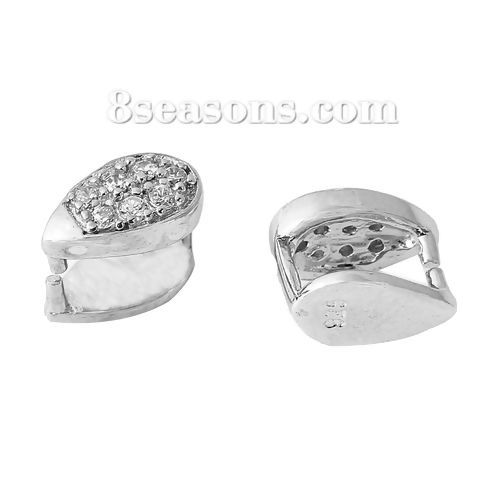Picture of Sterling Silver & Rhinestone Pendant Pinch Bails Clasps Silver 9mm( 3/8") x 5mm( 2/8"), 1 Piece