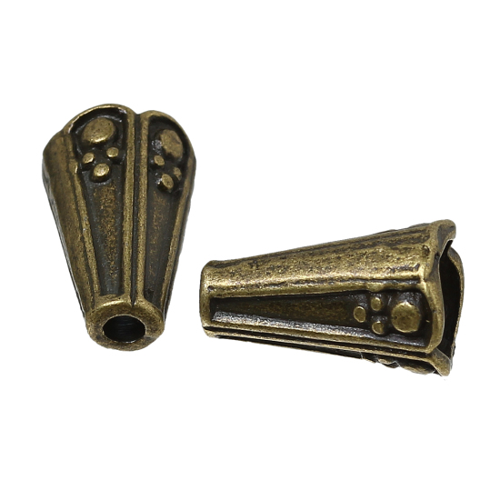 Picture of Zinc Based Alloy Beads Caps Cone Antique Bronze Pattern (Fit Beads Size: 8mm Dia.) 12mm x 8mm, 100 PCs