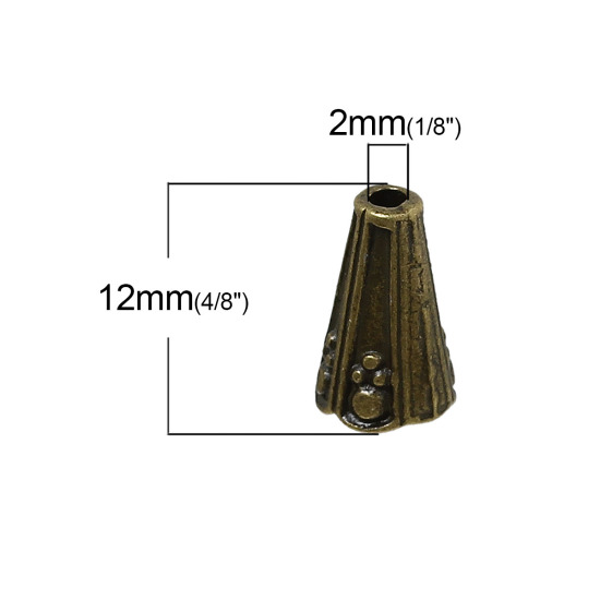 Picture of Zinc Based Alloy Beads Caps Cone Antique Bronze Pattern (Fit Beads Size: 8mm Dia.) 12mm x 8mm, 100 PCs