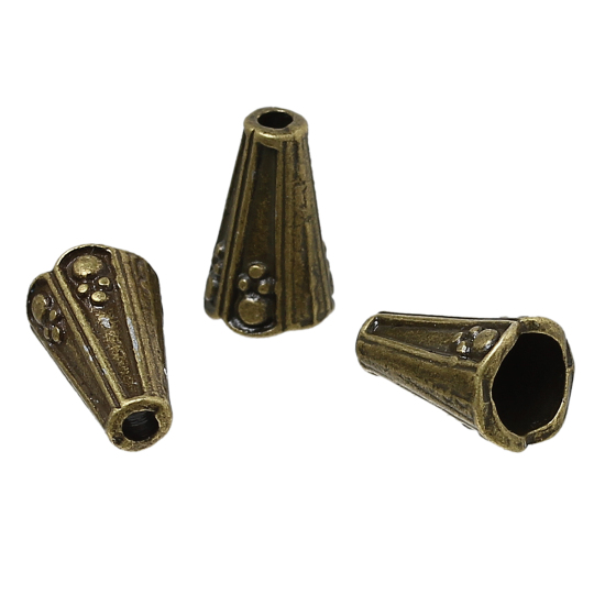 Picture of Zinc Based Alloy Beads Caps Cone Antique Bronze Pattern (Fit Beads Size: 8mm Dia.) 12mm x 8mm, 100 PCs