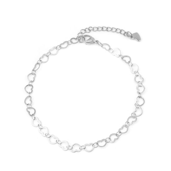 Picture of 304 Stainless Steel Stylish Anklet Silver Tone Heart Moon 23cm(9") long, 1 Piece
