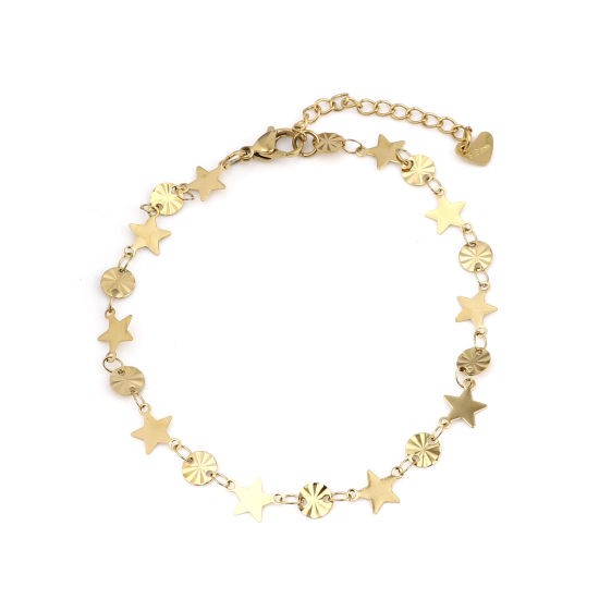 Picture of 304 Stainless Steel Stylish Anklet Gold Plated Round Star 22.5cm(8 7/8") long, 1 Piece