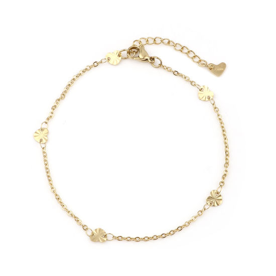 Picture of 304 Stainless Steel Stylish Anklet Gold Plated Heart 23.5cm(9 2/8") long, 1 Piece