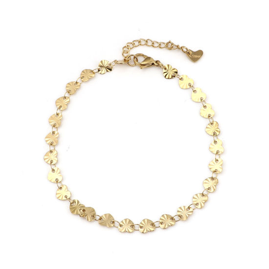 Picture of 1 Piece Vacuum Plating 304 Stainless Steel Stylish Anklet Gold Plated Heart 23cm(9") long