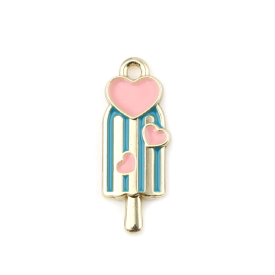 Immagine di Lega di Zinco Charms Ghiacciolo Oro Placcato Blu & Rosa Smalto 22mm x 9mm , 5 Pz