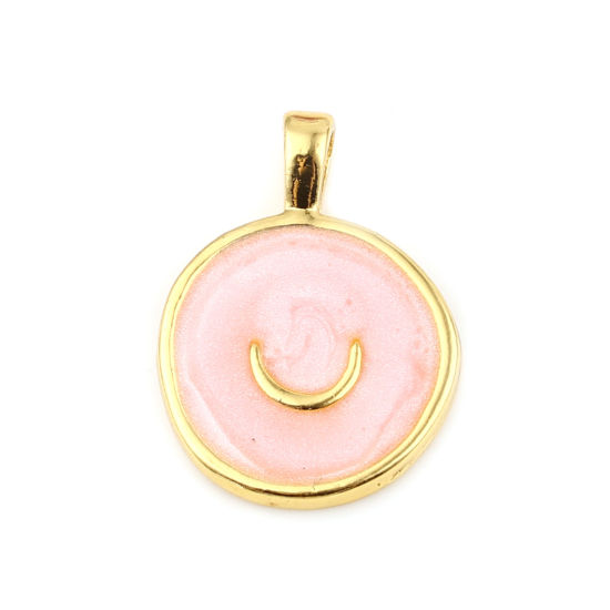 Immagine di Lega di Zinco Galassia Charms Tondo Oro Placcato Rosa Luna Smalto 25mm x 18mm , 10 Pz