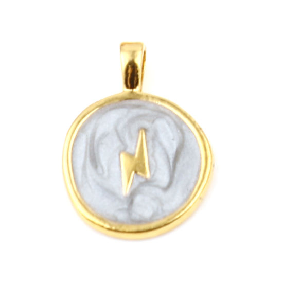 Immagine di Lega di Zinco Tempo Collezione Charms Tondo Oro Placcato Grigio Lampo Smalto 25mm x 18mm , 10 Pz