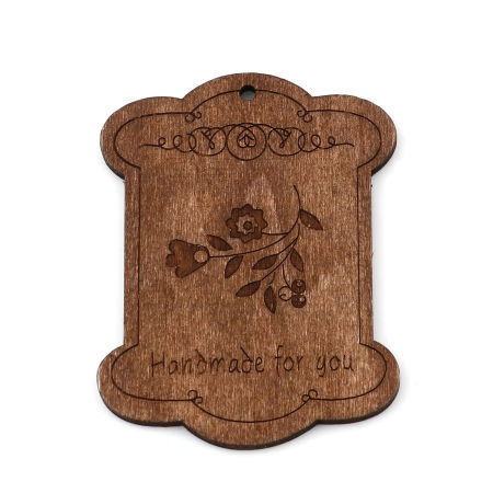 Bild von Natürliches Holz Anhänger Unregelmäßig Braun , mit Blumen Message " Handmade fou you " 65mm x 54mm, 10 Stück