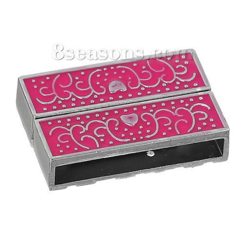 Bild von Zinklegierung + Magneteisen Magnetverschluss Rechteck Silberfarbe, Muster Muster Hellrosa Emaille 32mm x 22mm, 2 Sets