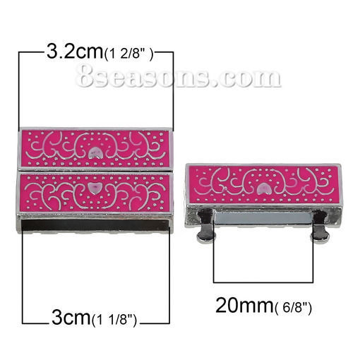 Bild von Zinklegierung + Magneteisen Magnetverschluss Rechteck Silberfarbe, Muster Muster Hellrosa Emaille 32mm x 22mm, 2 Sets