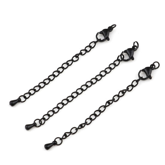 Picture of Stainless Steel Extender Chain For Jewelry Necklace Bracelet Black Lobster Clasp Drop 7cm(2 6/8") long, 5 PCs