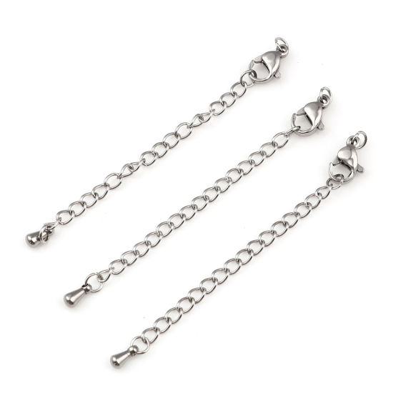 Picture of Stainless Steel Extender Chain For Jewelry Necklace Bracelet Silver Tone Lobster Clasp Drop 7cm(2 6/8") long, 5 PCs