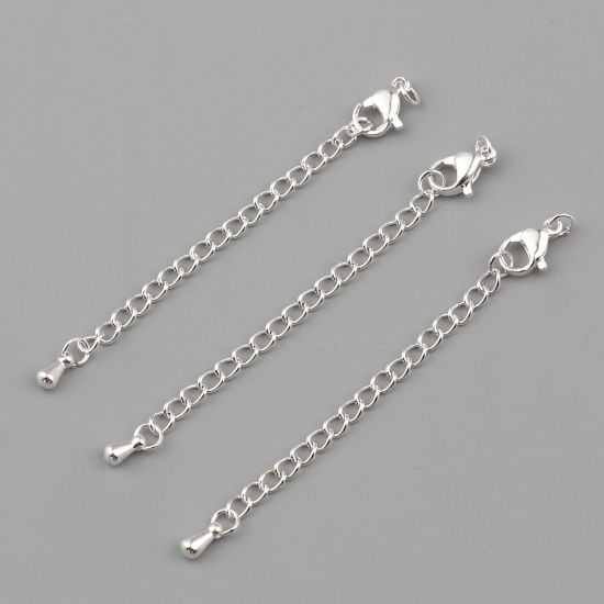 Picture of Stainless Steel Extender Chain For Jewelry Necklace Bracelet Silver Plated Lobster Clasp Drop 7cm(2 6/8") long, 5 PCs