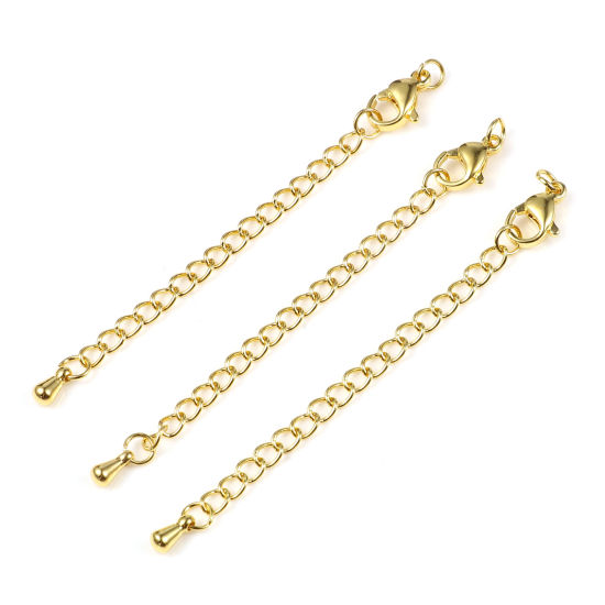 Picture of 5 PCs Stainless Steel Extender Chain For Necklace Bracelet Jewelry Making 18K Gold Plated Lobster Clasp Drop 7cm(2 6/8") long