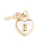 Imagen de Latón Colgantes Charms 18K Oro Real Chapado Blanco Corazón Llave Transparente Rhinestone 12mm x 10mm, 1 Unidad