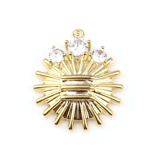 Immagine di Ottone Charms 18K Vero Oro Placcato Sole Trasparente Strass 20mm x 17mm, 2 Pz