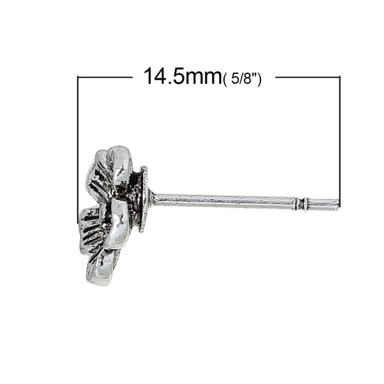 Immagine di Lega di Zinco Orecchini a Perno Fiore della Prugna Argento Antico W / Tappi 8mm x 8mm, Filo Dimensione: (21 gauge), 2 Pz
