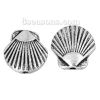 Picture of Spacer Beads Shell Antique Silver Color Stripe Carved About 13mm x 13mm, Hole:Approx 1.2mm, 50 PCs