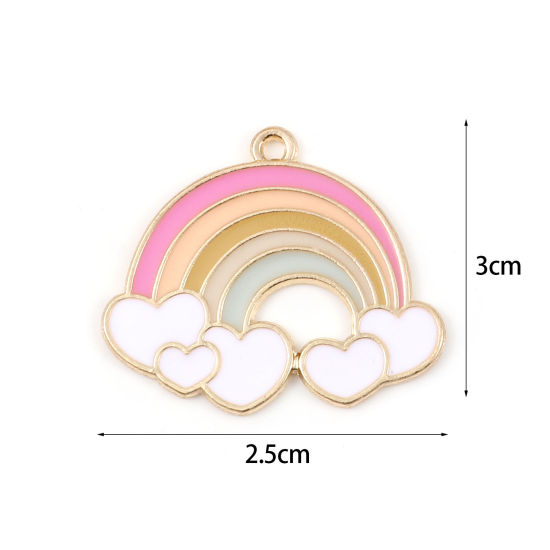 Immagine di Lega di Zinco Tempo Collezione Ciondoli Arcobaleno Oro Placcato Multicolore Cuore Smalto 30mm x 25mm , 10 Pz