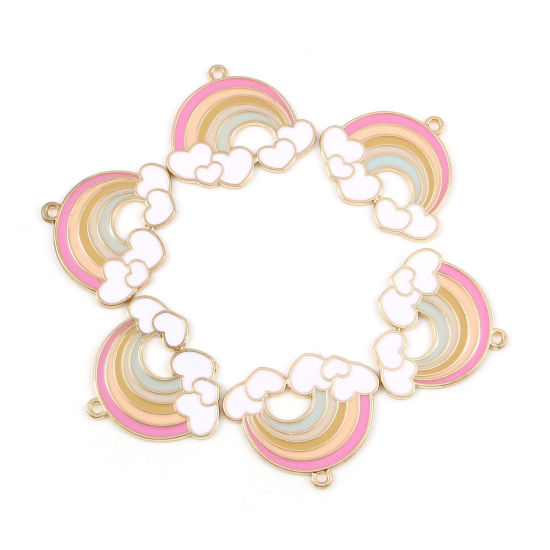 Immagine di Lega di Zinco Tempo Collezione Ciondoli Arcobaleno Oro Placcato Multicolore Cuore Smalto 30mm x 25mm , 10 Pz