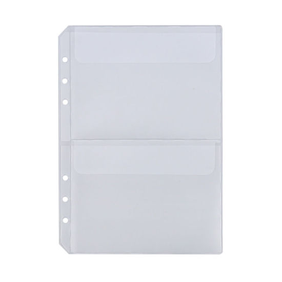 Picture of Transparent - Double Pocket A5 PVC Waterproof Zipper Loose Leaf Photo Business Card File Folder Storage Bag 21x15cm, 5 PCs
