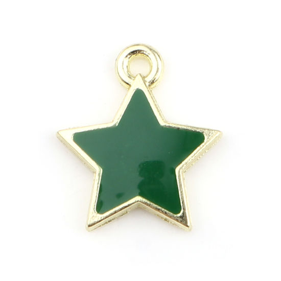 Immagine di Lega di Zinco Galassia Charms Stella Oro Placcato Verde Smalto 14mm x 12mm , 30 Pz