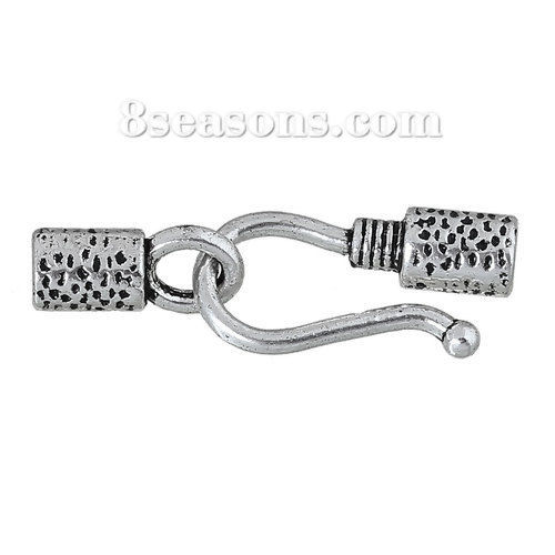 Picture of Bracelets Clasp Hook Findings Cylinder Antique Silver Color (Fits 3mm Dia. Cord) 18mm x9mm 12mm x6mm, 50 Sets