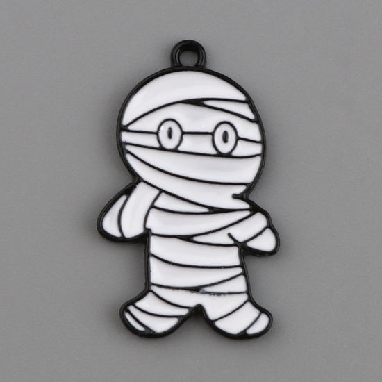 Picture of Zinc Based Alloy Charms Halloween Mummy Black & White Enamel 26mm x 16mm, 10 PCs
