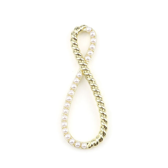 Immagine di Lega di Zinco Ciondoli Simbolo di Infinito Oro Placcato Bianco Trasparente Strass Imitata Perla 32mm x 12mm , 5 Pz