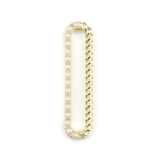 Immagine di Lega di Zinco Ciondoli Ovale Oro Placcato Bianco Imitata Perla 31mm x 8mm , 5 Pz