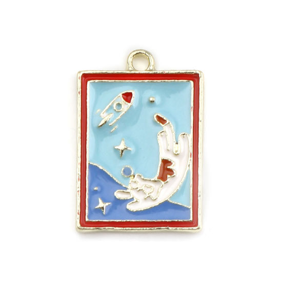 Immagine di Lega di Zinco Galassia Charms Gatto Oro Placcato Rosso & Blu Universo Pianeta Smalto 21mm x 15mm , 5 Pz