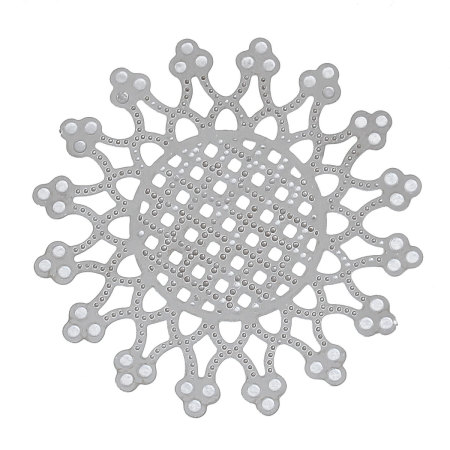 Picture of 304 Stainless Steel Filigree Stamping Embellishments Findings, Flower Silver Tone, Flower Hollow Carved 4cm(1 5/8") x 4cm(1 5/8"), 10 PCs
