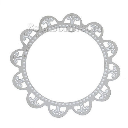 304 Stainless Steel Filigree Stamping Embellishments Findings, Round Silver Tone, Flower Hollow Carved 4cm(1 5/8") Dia, 10 PCs