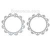 Picture of 304 Stainless Steel Filigree Stamping Embellishments Findings, Round Silver Tone, Flower Hollow Carved 4cm(1 5/8") Dia, 10 PCs